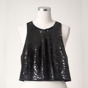 H&M Black Sequin Mesh Cropped Tank Top NWT Sz XL
